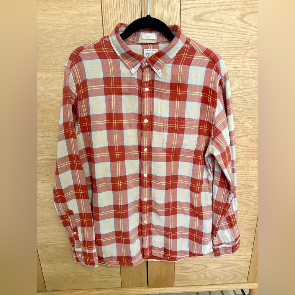 Men’s J.Crew Slim Fit Button Down Cotton Plaid Shirt - Size L